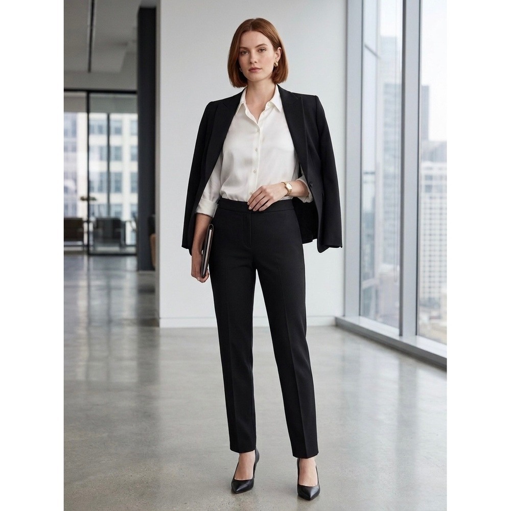 Hugo Boss Tiluna Black Virgin Wool Blend Side Zip Slim Dress Pants US 4 Portugal